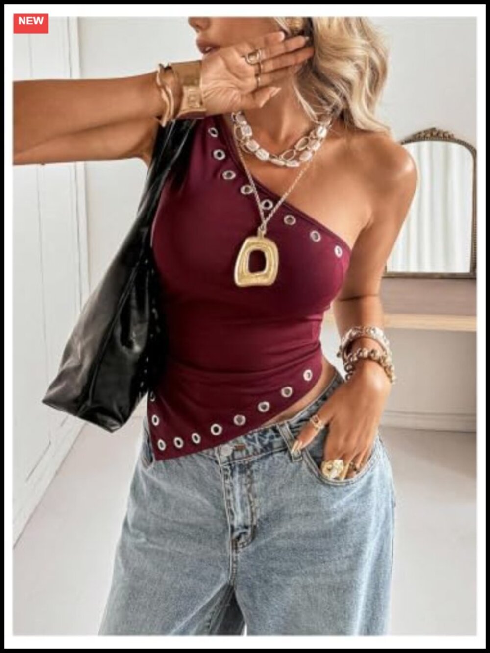 Women's One Shoulder Grommet Eyelet Tank Top Ruched Asymmetrical Sleeveless - Picture 4 of 6